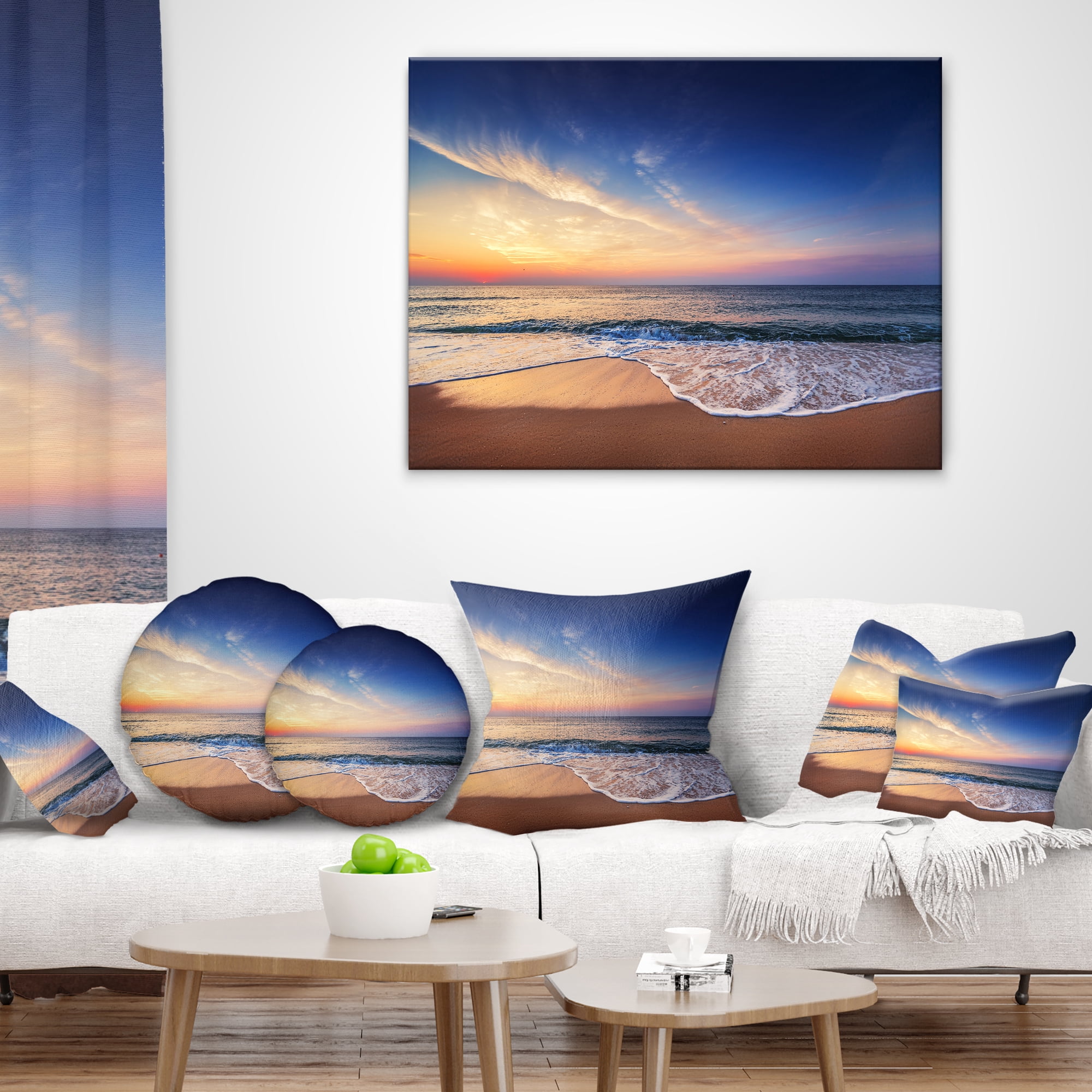 Designart Beautiful Blue Cloudscape Over Sea - Seashore Throw Pillow - 18x18