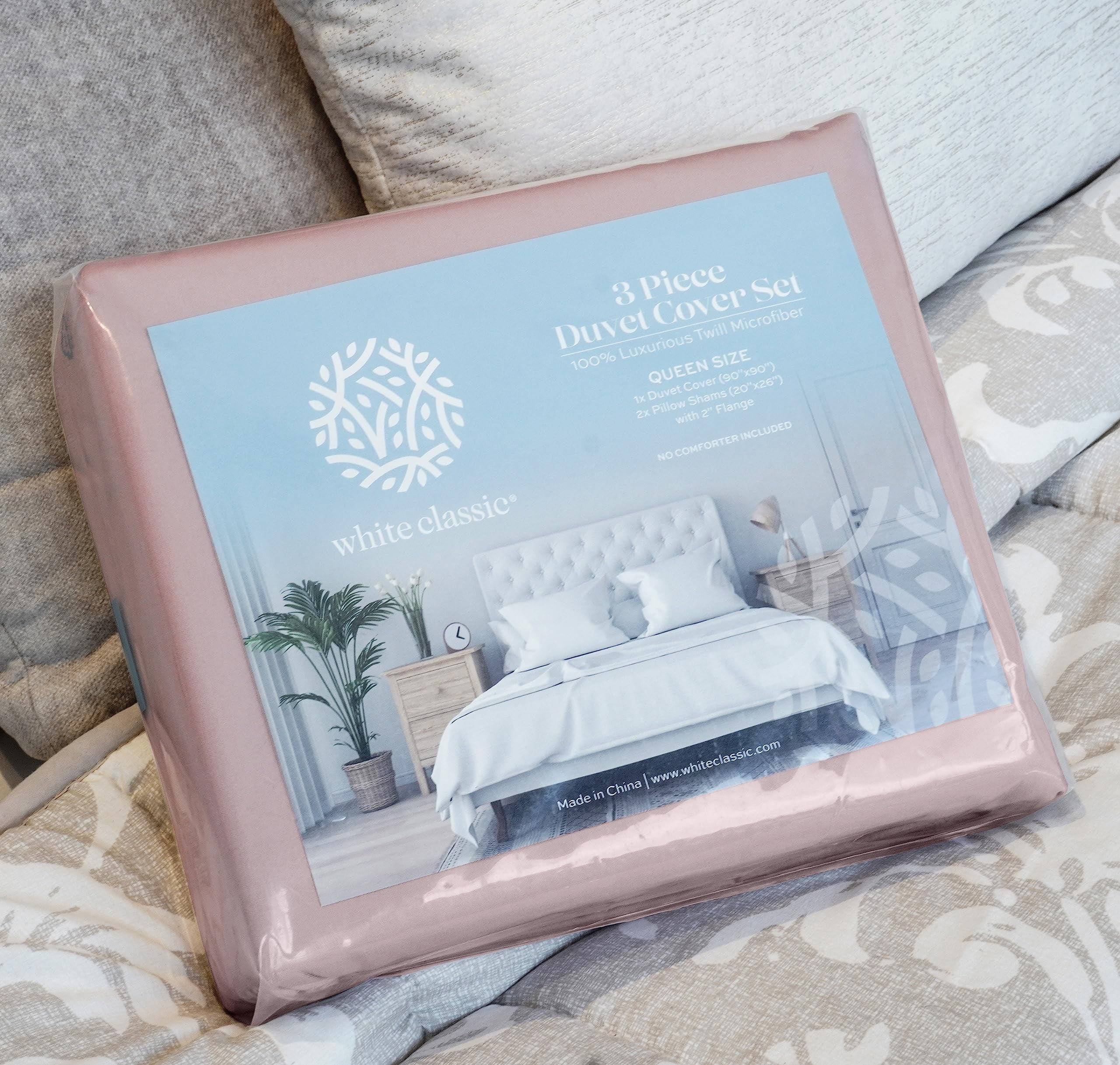 White Classic Luxury Collection 3-Piece Microfiber Zippered Duvet Cover Set, Mocha Pink, King, 104 x 90
