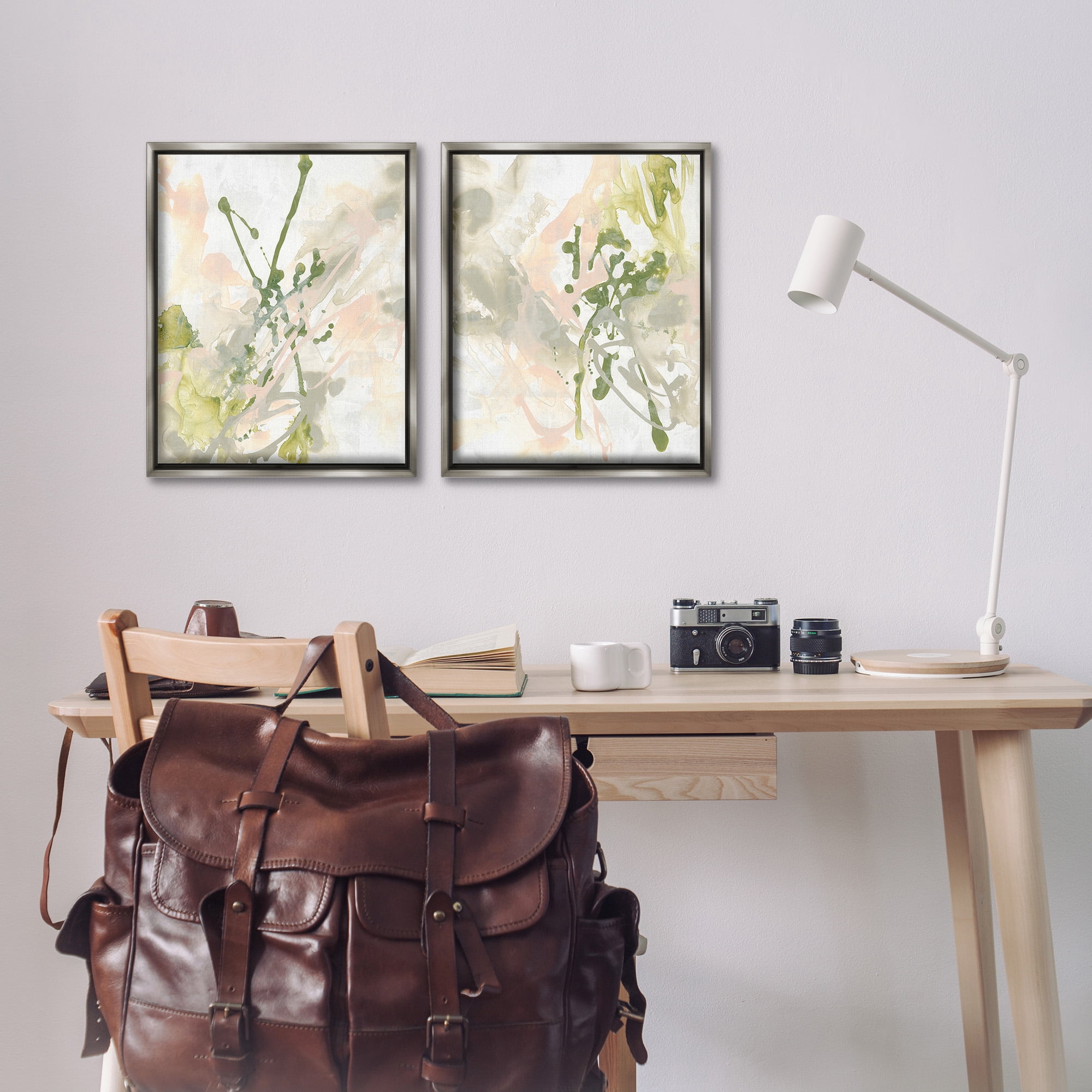 Stupell Industries Subtle Pastel Splatter Abstract Painting Gray Floater Framed Canvas Art Print Wall Art, 17 x 21, Set of 2