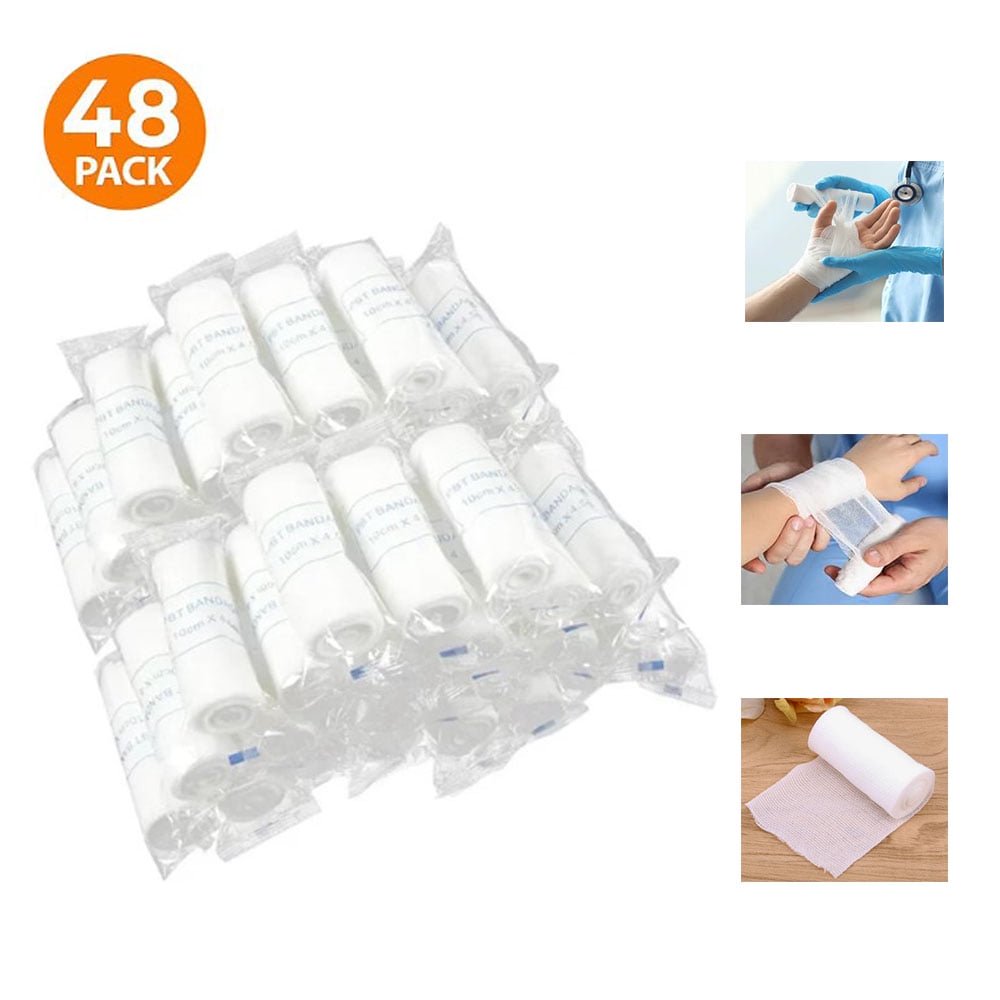 TIFOR, Gauze Bandage Roll with Tape (Pack of 48) - 4 Inch by 4 Yards Rolled Gauze Wrap - White Gauze Rolls - Breathable Gauze Wrap Used for First Aid Wound Care & Medical Supplies