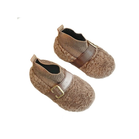 

Avamo Girl Lightweight Plush Lined Boot Low Calf Sock Booties Travel Comfortable Flat Winter Warm Shoes Brown 10C