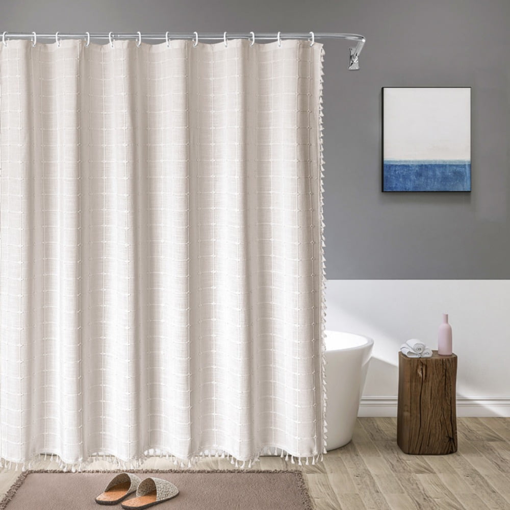 ATJIA Boho Farmhouse Shower Curtain Ultra Thick Cotton Linen Rustic Country Bathroom Shower Curtains Set Modern Bohemian