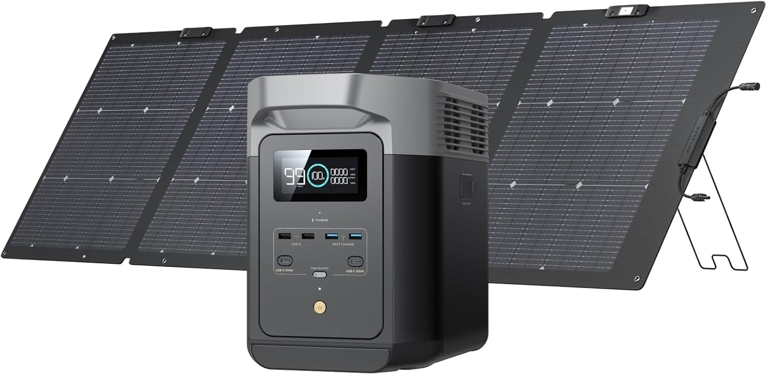 Solar Generator DELTA2 with 220W Solar Panel, LFP(LiFePO4) Battery, Fast Charging, Portable Power Station for Home Backup