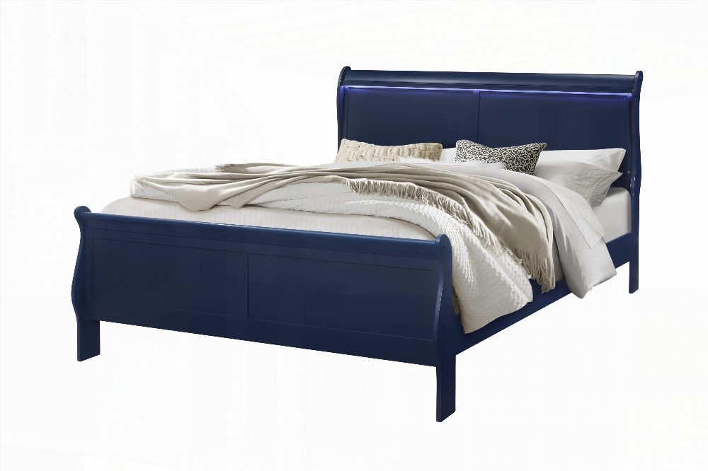 King Size Metal Platform Bed Frame with LED Lighting, Blue, for Bedroom