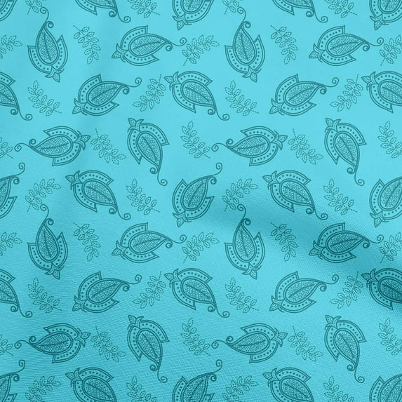 oneOone Rayon Turquoise Blue Fabric Asian Paisley Dress Material Fabric Print Fabric By The Yard 56 Inch Wide
