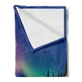 thumbnail image 2 of Aurora Forest Soft Flannel Fleece Throw Blanket, Aurora Borealis over Woodland Silhouette Graphic, Cozy Plush for Indoor and Outdoor Use, 50" x 60", Royal Blue Multicolor, by Ambesonne, 2 of 5