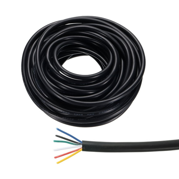 26AWG Electrical Wire 6 Conductors Tinned Copper 32.8Ft Low Voltage Case Flexible Extension Power Cord Black