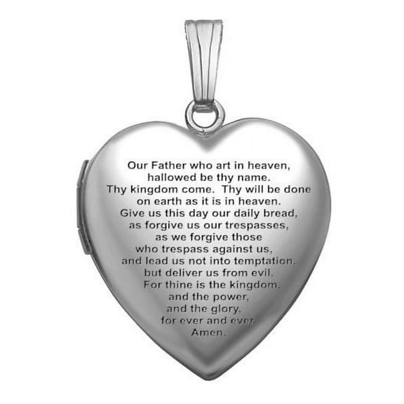 14k White Gold "Our Father" Heart Locket - 3/4 Inch X 3/4 Inch in Solid 14K White Gold