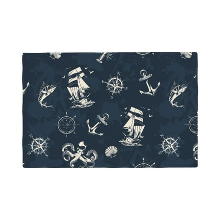 

Table Placemats Set of 4 - Nautical Vintage Pattern 12x18 In Faux Linen Double Heat Resistant Place Mats Cloth Indoor/Outdoor Placemats Washable Table Mats for Dining Kitchen Party