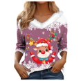 thumbnail image 1 of WEAIXIMIUNG T-Shirt à Manches Longues Imprimé de Noël pour Femmes Automne Hiver Mode Décontractée Col en V, 1 of 5