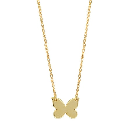 14k Yellow Gold Butterfly Pendant - 14K Yellow Gold Mini Butterfly Pendant Necklace, 16
