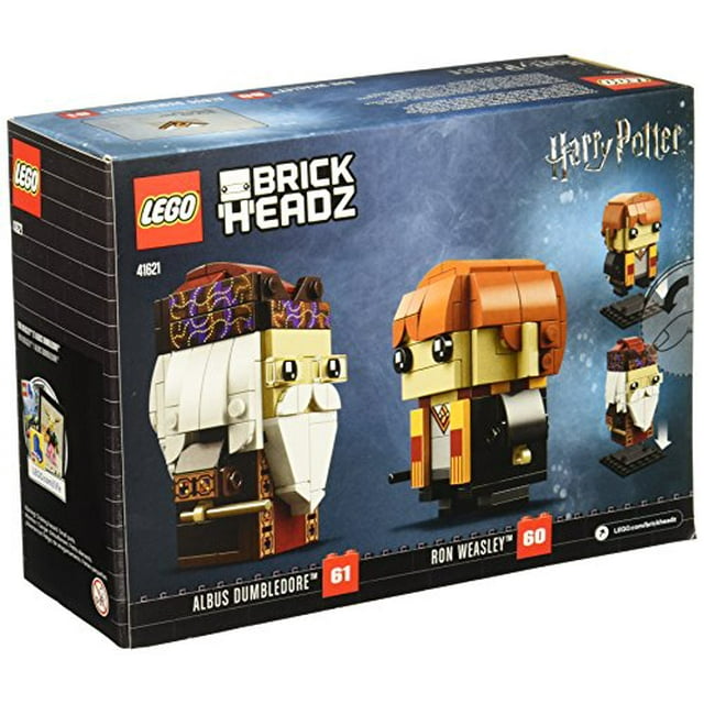 Limited Edition LEGO 41621 BrickHeadz Ron Weasley & Albus Dumbledore Building Kit with 245 pieces. The packaging highlights detailed LEGO models of Ron Weasley with his signature ginger hair and wand, and Albus Dumbledore with his tassel hat and gray beard. A collectible set from the LEGO Harry Potter series.