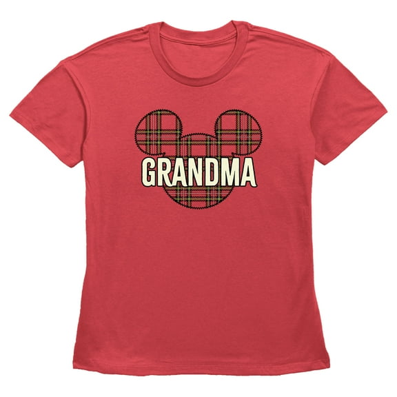 Women's Mickey & Friends Grandma Plaid Logo Graphic Tee Red Medium