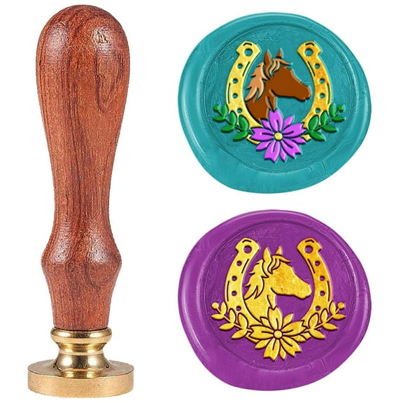 Horseshoe Horse Wax Seal Stamp 1" Removable Brass Seal Head with Wooden Handle Vintage Embossed Letter Sealing Wax Stamp for DIY Invitations Party Envelope Gift Packag Decorate