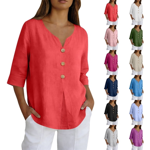 Summer Womens Clothes Kelon Womens Blouses Short Womens 3/4 Length Sleeve V Neck Boho Tops Summer Tops Business Casual Outfits Dressy Blouses Shirts, XL