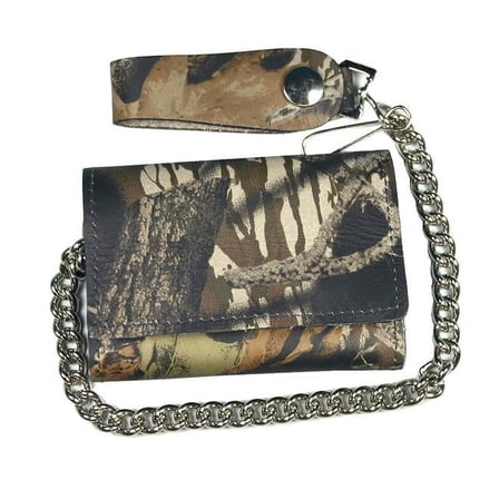 Hot Leathers  4 in. Tri Fold Wallet with Chain - Camo