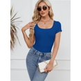 thumbnail image 5 of Womens Scoop Neck Short Sleeve Casual Tshirts Tops Summer Going Out Work Cute Fitted Shirts Trendy, 5 of 6