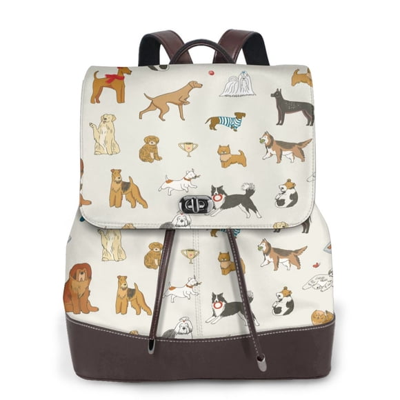 Vsdgher Dogs Funny Pets Pattern PU Leather Backpack,Purse for Women Fashion Multipurpose Design Handbag Ladies Shoulder Bags Travel Backpack