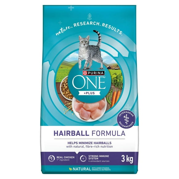 Purina ONE +Plus Contrôle des Boules de Poils Poulet, Nourriture Sèche pour Chats 3 kg NB-24M