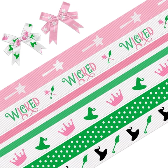 Hying 6 PCS 18 Yd Halloween Grosgrain Ribbons 3/8" Witch Ribbon,Pink Green Craft Ribbons