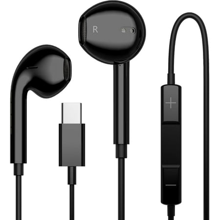 Black USB C Headphones Wired for iPhone 16/15 Series, for iPad Pro Air 5/4/Mini 6/iPad 10th, Type C Earbuds for MacBook Pro/air, Control Microphone, Volume, Music