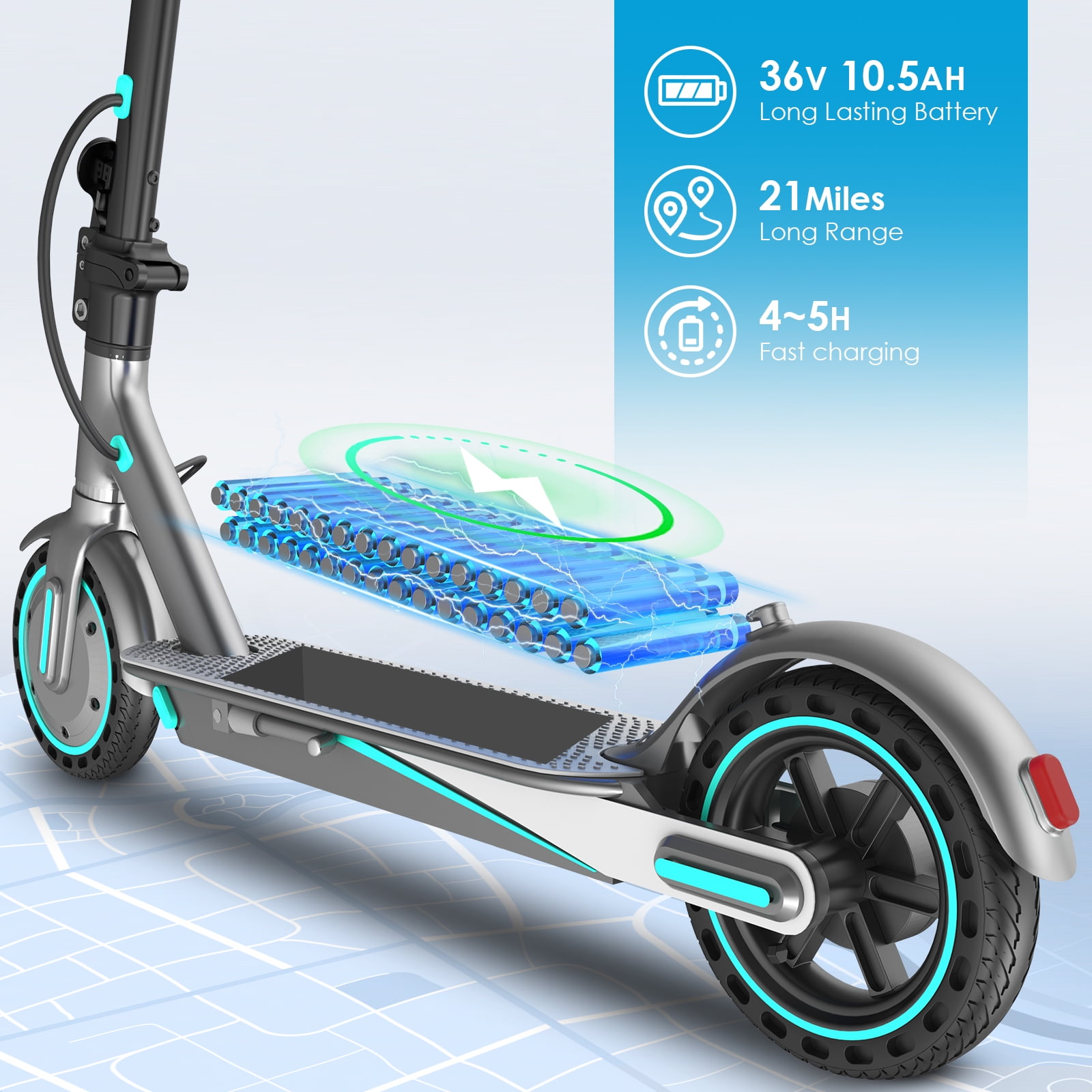 HiQiS 350W Electric Scooter, 18-21 Miles Range, 19 MPH Top Speed, Foldable Commuting E-Scooter with Dual Braking and APP Control for Adults and Teens Blue