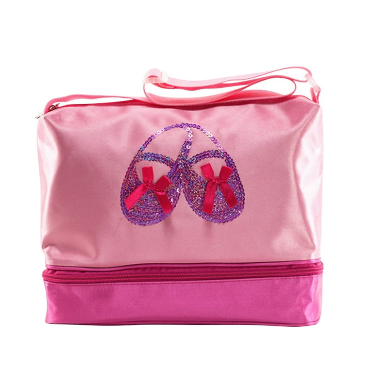 【YEGG】Ballet Bag Girls Shoulder Dance Bag Kids Sequins Ballet Bag Double-Deck