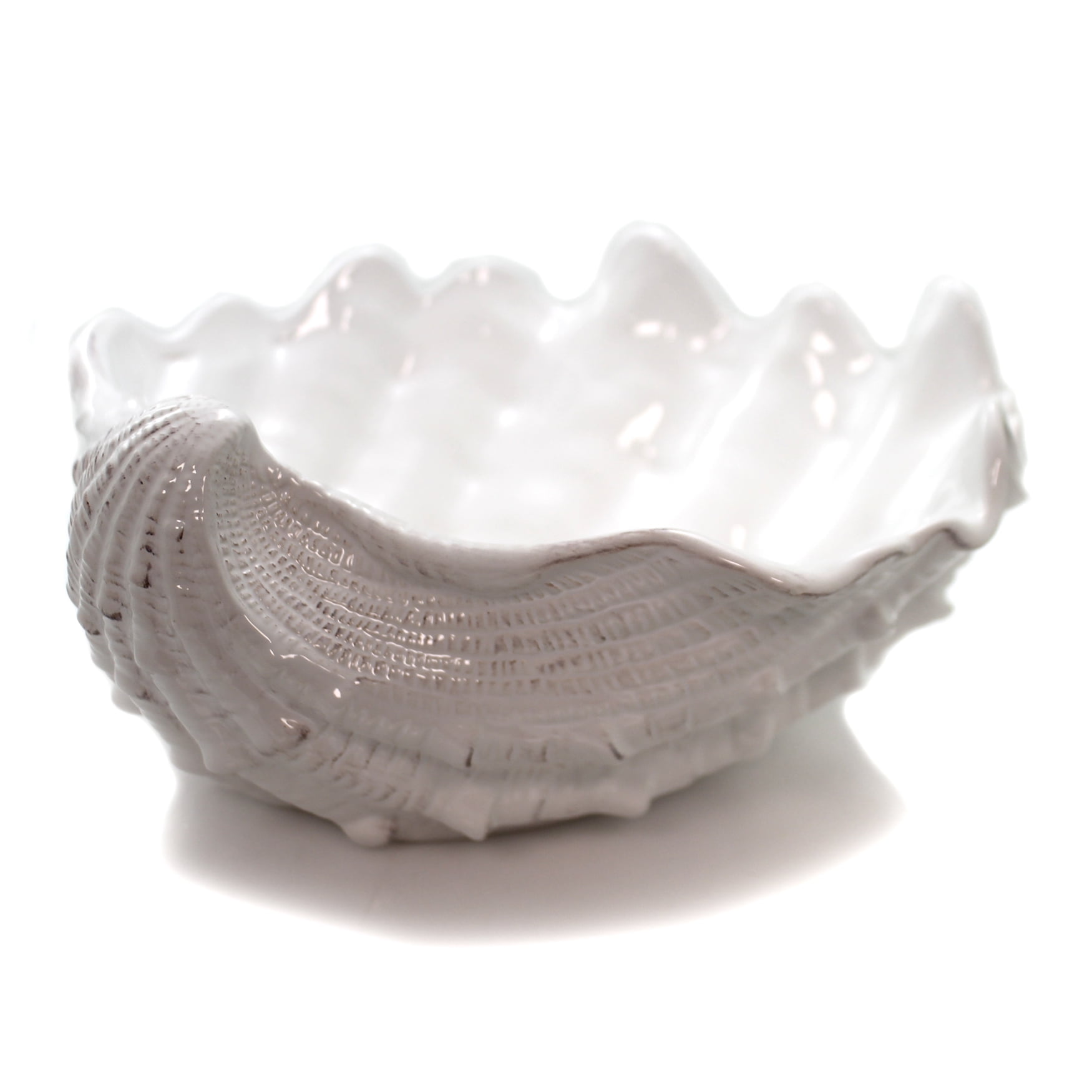 Tabletop WHITE SHELL SHAPE BOWL Ceramic Beach Ocean Clam 9729949
