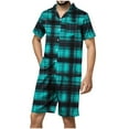 thumbnail image 2 of Awdenio Men's Clothing 2 Piece Retro Summer Outfits Plaid Button Down Shirts and Shorts Set Casual Clothing, 2 of 5