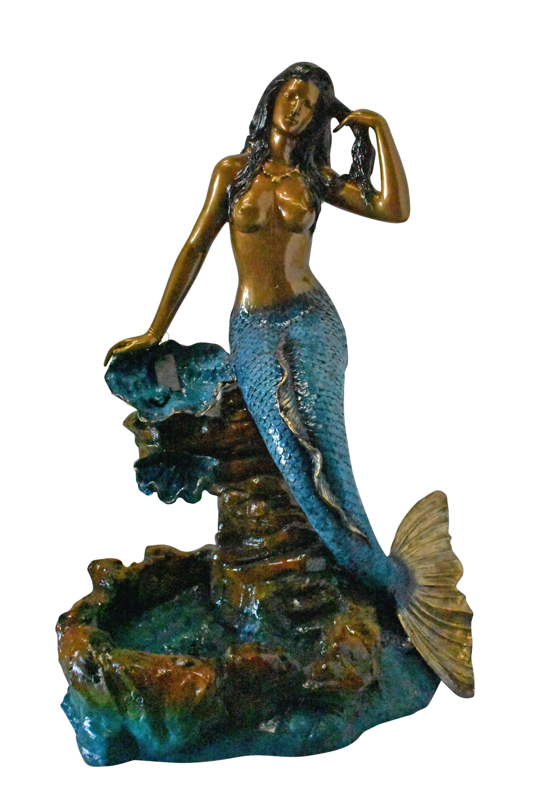 Beautiful Large Mermaid Bronze Statue Fountain Size 35"L x 32"W x 53