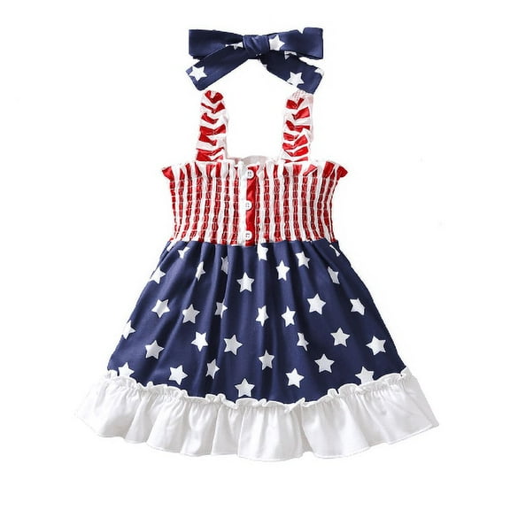 Mikrdoo Baby Girls Dress Straps Independence Day Star Summer Dress 12-18Months