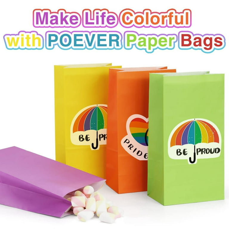 BagDream 24 Pieces 6 Colors Kraft Paper Party Favor Bags Large Gift Bags with Handles, Rainbow Goodie Bags for Kids Birthday, Wedding, Baby Shower