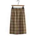 thumbnail image 2 of qolati Women's Plaid Midi Skirt Casual Wool Blends A-Line Wrap Work Skirt Elegant Bodycon High Elastic Waist Cocktail Party Club Skirt, 2 of 3