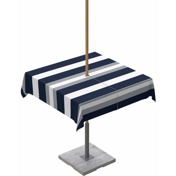 Hokiten Outdoor Tablecloths with Umbrella Hole & Zipper, Navy Blue Grey Striped 54x54 Inch Square Tablecloths, Farmhouse Stripes Minimalist Waterproof Table Cloth, Patio/Pool/Picnic Table Covers
