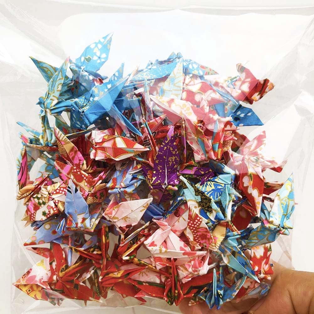 100PCS Tiny Premade Origami Washi Paper Cranes Folded Origami Cranes Handmade Christmas Gifts Yuzen Chiyogami Wishing Cranes Origami Wedding Confettis Baby Shower Party Favors