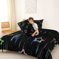 thumbnail image 4 of Manfei Glowing Galaxy Stars Queen Comforter Set,Sprinkle Print Comforter Sets Queen,Black,Black Reversible,3 Pieces,1 Comforter and 2 Pillowcases, 4 of 7