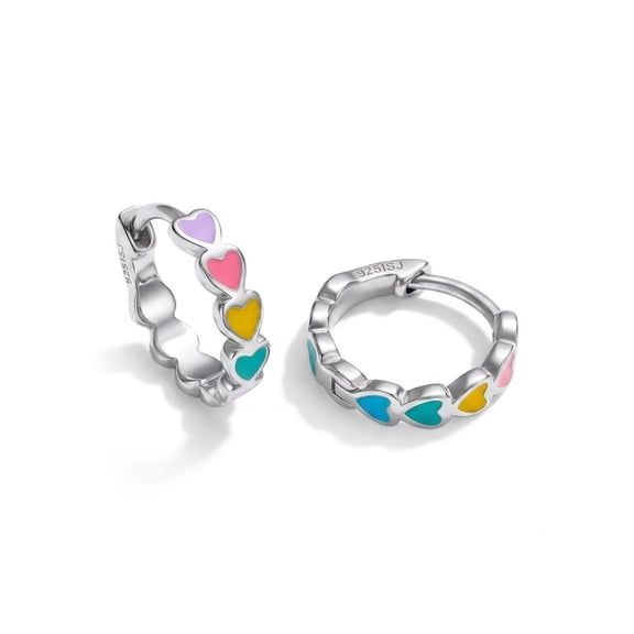 Heart 9mm Toddler / Kids Earrings Hoop Enamel - Sterling Silver
