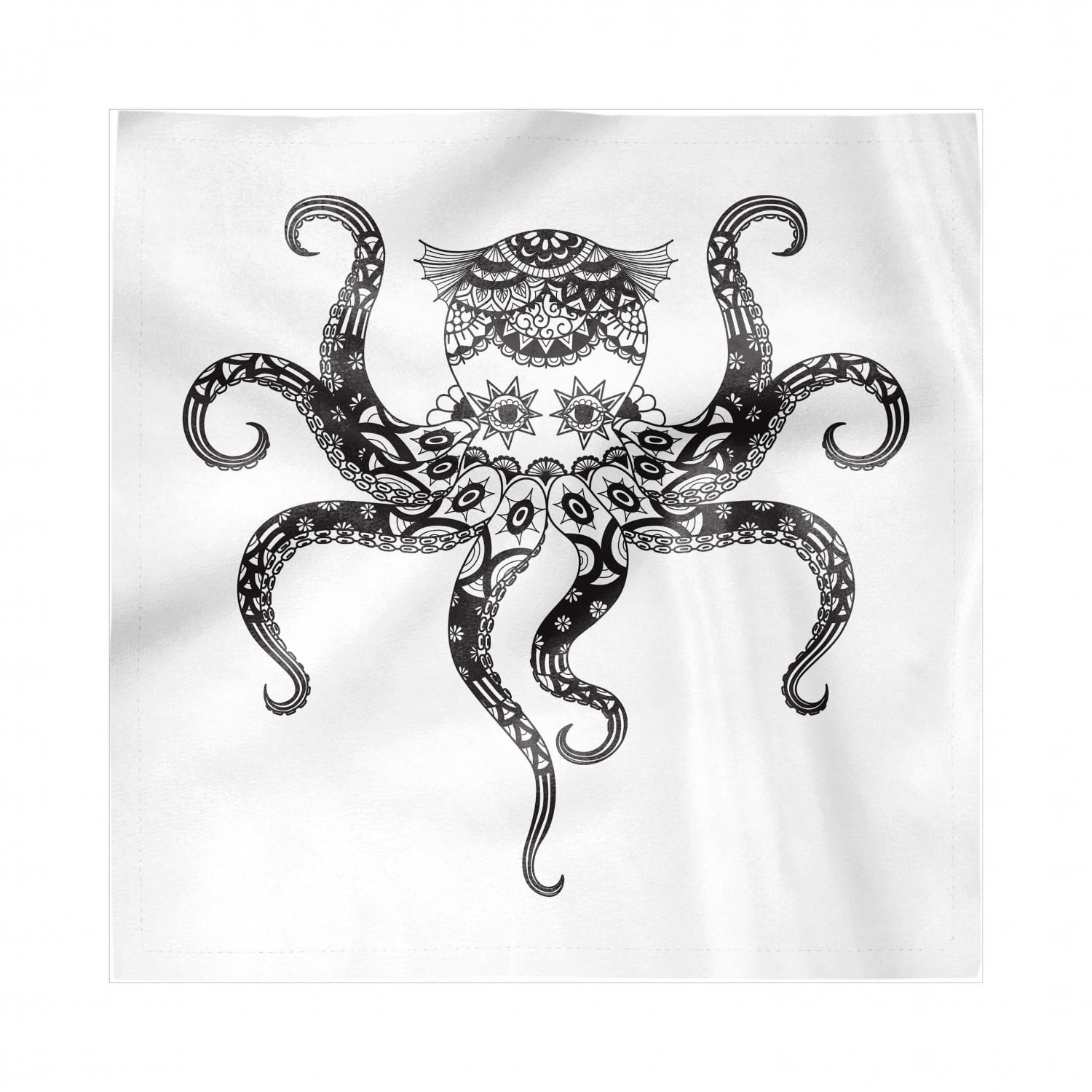 Octopus Napkins Set of 4, Monochrome Pattern of a Sea Animal Ornamented ...