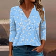 thumbnail image 2 of CYMMPU Loose Fit V Neck Spring Tops Floral Printed Blouses for Women Dressy Casual T-Shirts Fall Fashion Shirts 3/4 Sleeve Business Elegant Work Topss S, 2 of 5