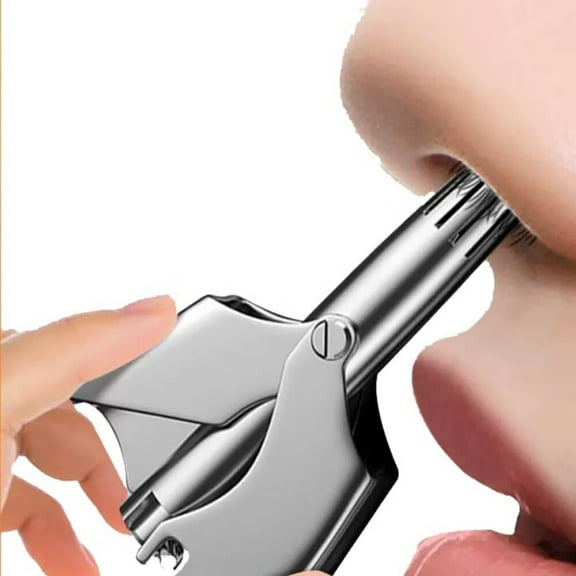 Manual Nose Hair Trimmer for Man & Woman,No Battery Required,Trimmer for Nose,Ear,Moustache and Whiskers Hair,Waterproof,Stainless Steel with Brush,Nasal Clippers (1-Silver)