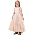 thumbnail image 2 of Girls Spaghetti Strap Maxi Dress Tiered Ruffle Chiffon Flowy Sundress for Kids Beige 6-7 Years, 2 of 8