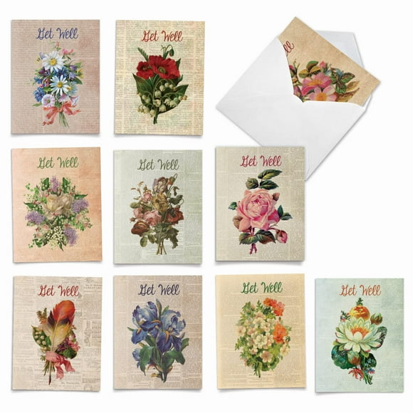 The Best Card Company - 10 Cartes Fleur pour Hommes et Femmes (4 x 5.12 Pouces) - Assortiment Floral - Flower Press M6454GWG-B1x10