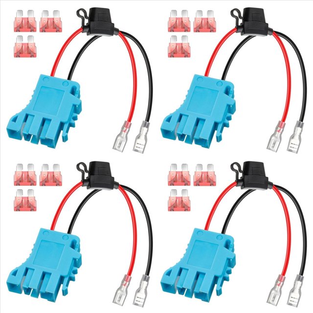 4X 12 AWG Wire Harness Connector Replacement Compatible with Peg-Perego 12V SLA Battery Ride on Vehicle Riding Toys,4x connection harness 12x fuse,Blue