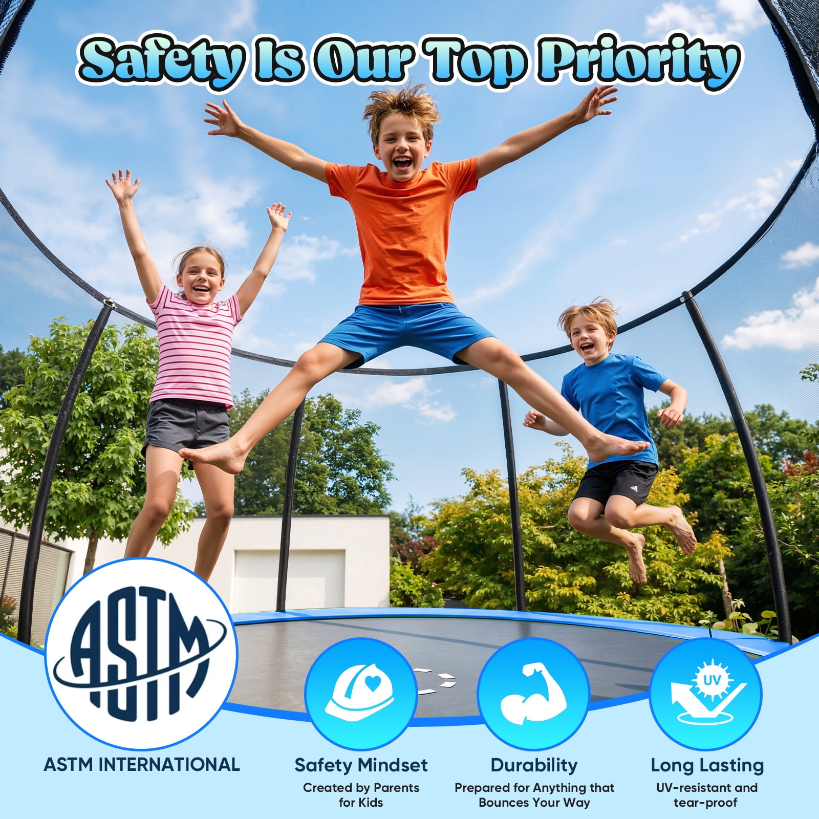 Outdoor Trampoline,Fashionsport Outfitters 8FT/12FT/14FT/16FT Round Jumping Trampoline with Ladder,Sprinkler,Basketball Hoop Board,Recreational Backyard Trampolines Anti-Rust for Kids Gift