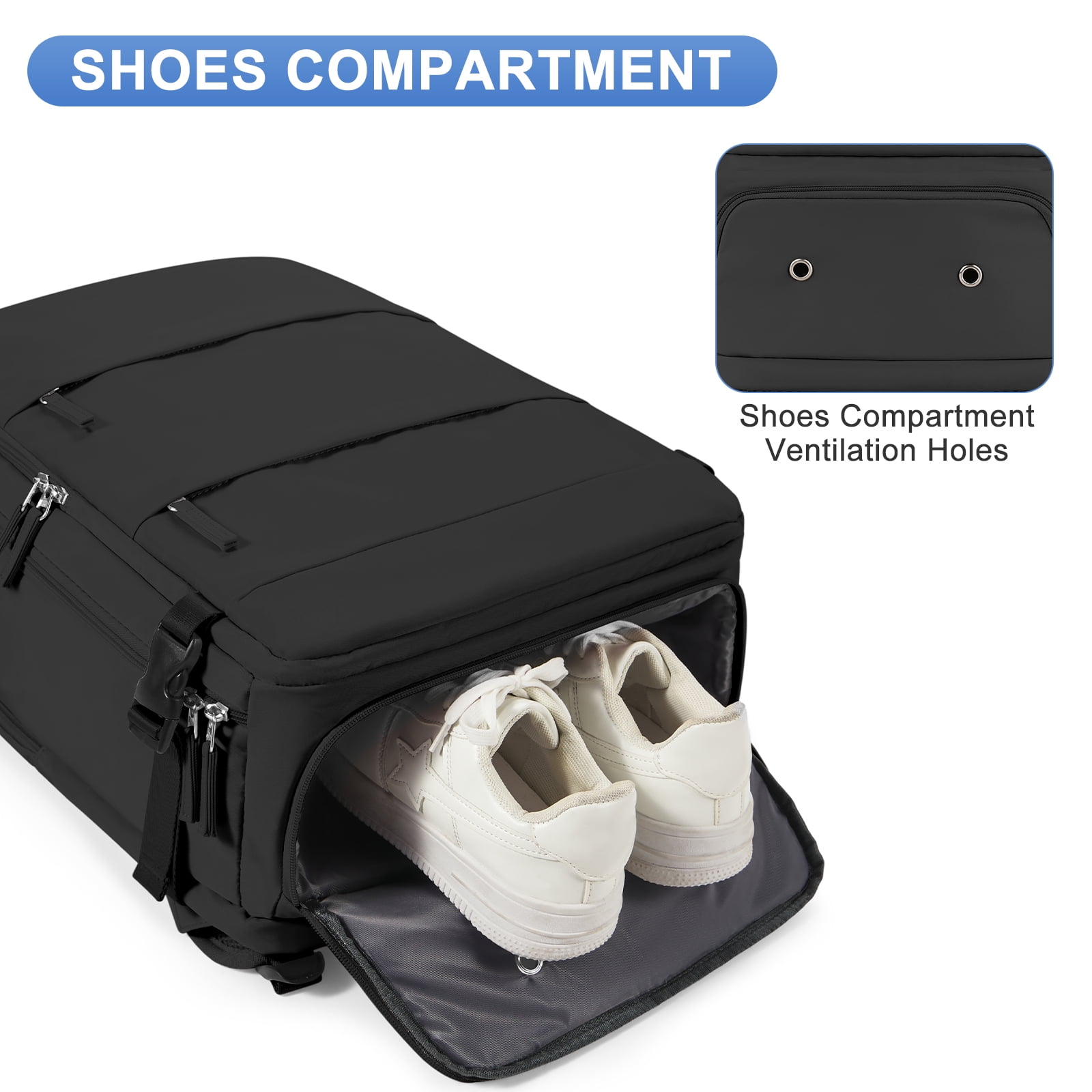 Large Travel Backpack for Women Men Airplane Approved, Carry on Backpack for Men Personal Item Travel Bag Carry on Flight, Waterproof Laptop Backpack Casual Daypack for Hiking with Shoes Compartment