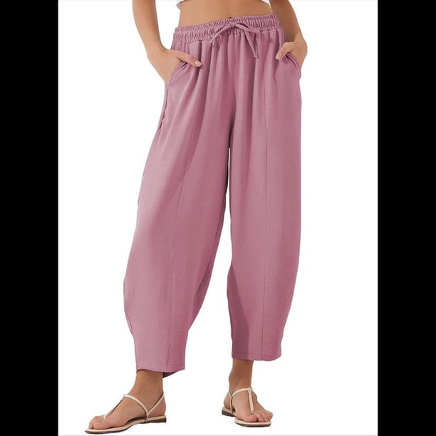 Pantalones Rectos Holgados e Informales de Algodón y , Color Rosa y , Talla S
