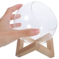 thumbnail image 3 of Raindrops Pot de Terrarium en Verre Rond Transparent avec Support en Bois Rétro pour Hydroponie 1 Ensemble, 3 of 7