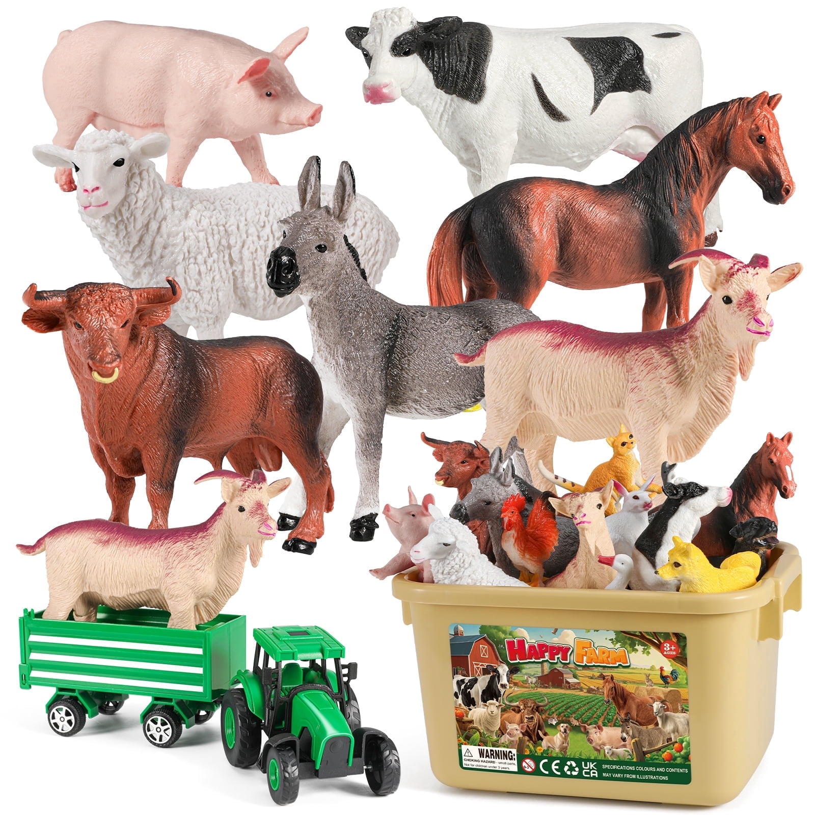 Farm Animal Figures Model Toys for Toddlers,23 PCS Animal Toys with Realistic Animal Figurines,Tractor Toy and Fence,Farm Playset Educational Learning Toys for Toddlers Kids