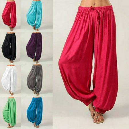 Plus Size Women Summer Casual Loose Pants 2019 New Women Summer Solid Elastic High Waist Loose Cotton