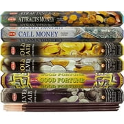Hem Incense Sticks Variety Pack #29 and Incense Stick Holder Bundle with 6 Money and Good Luck Fragrances
